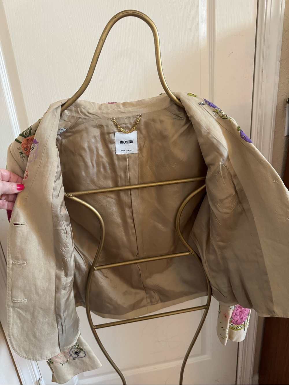 Vintage Moschino Multi Color Embroidered on a Beige Background - Picture 2 of 13